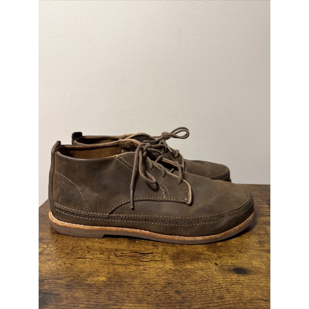OluKai Men's Honolulu Boot Dark Brown Leather Lace Up Chukka Boots US 9,‎ EUR 42